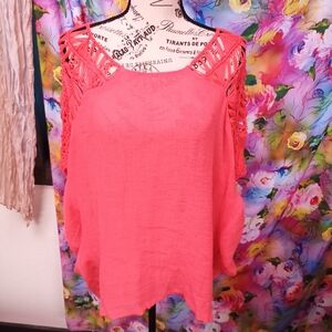 Umgee Coral Crochet Sleeve Blouse
